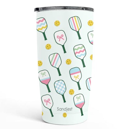 SANDJEST Pickleball Tumbler 20oz, Stainless Steel Travel Cup with Lid, Insulated Coffee Mug, Pickleballs Gifts for Women Girls Friends Sisters Players on Birthday Christmas - color: Pickleball 1