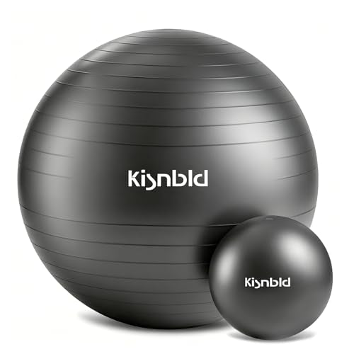 kisnbld Exercise Ball, Extra Thick Yoga Ball for Workout Pregnancy Stability, 4 Sizes Anti-Burst Balance Ball with Foot Pump - Heavy Duty Fitness Ball Chair for Office, Home & Gym - color: Dark Black, size: L,(23-26in,58-65cm)