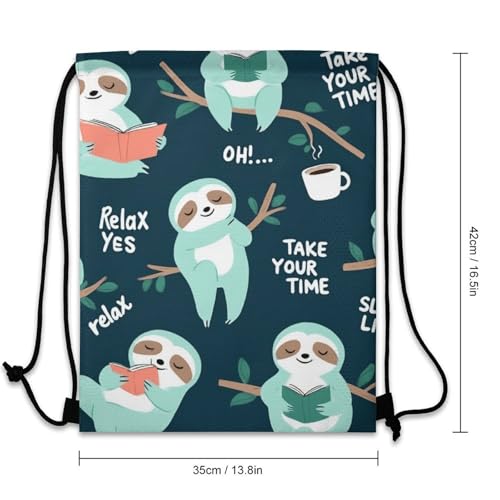 Travel Drawstring Backpack Theft Proof Cinch Sack Water Resistant Sackpack for Camping Hiking Outdoor Sports, Lazy Cute Sloths Bags - color: Picture (752)