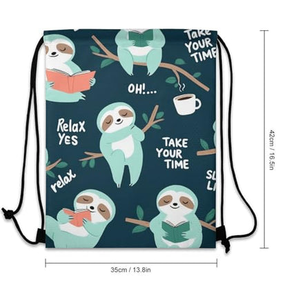 Travel Drawstring Backpack Theft Proof Cinch Sack Water Resistant Sackpack for Camping Hiking Outdoor Sports, Lazy Cute Sloths Bags - color: Picture (752)