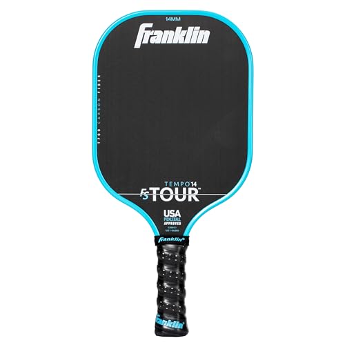 Franklin Sports Pro Pickleball Paddles - FS Tour Series Raw Carbon Fiber T700 - USA Pickleball Approved - Unibody Epoxy Resin Injected Edge - Dynasty + Tempo - 14mm/16mm Core - Gray, Blue + Pink - color: Blue, size: 14 mm, style: Tempo