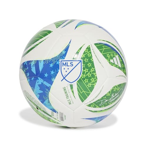 adidas Unisex MLS Soccer Ball - color: White/Green/Glory Blue/Solar Blue, size: 3