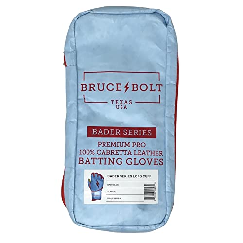 BRUCE BOLT Signature Series Long Cuff Batting Gloves - Pro-Athlete Collection - Adult & Youth Sizes - color: Bader/Baby Blue, size: Small