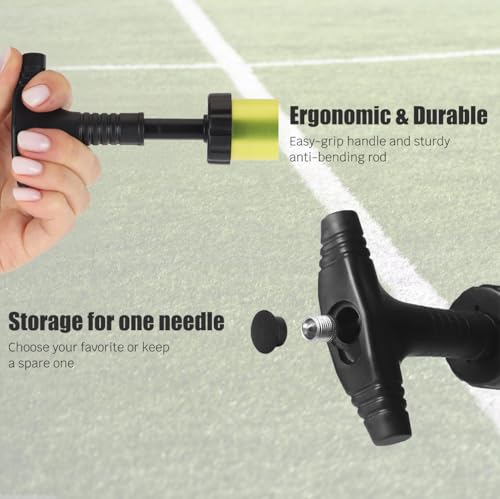 Hand Pump for Balls - Portable Ball Air Pump with Needle 3 pcs and Compact Case - Small Sports Inflator - Volleyball, Soccer, Basketball - Manual Inflation Devices (Yellow)