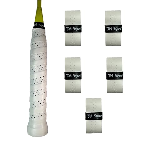 Racket Overgrip - Absorbent Grip Tape for Badminton, Pickleball & Tennis | Sweat-Wicking and Perforated - 5 Pack - color: White