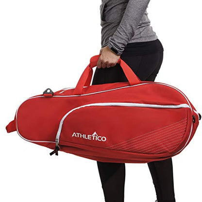 Athletico 6 Racquet Tennis Bag | Padded to Protect Rackets & Lightweight | Professional or Beginner Tennis Players | Unisex Design for Men, Women, Youth and Adults (Red)