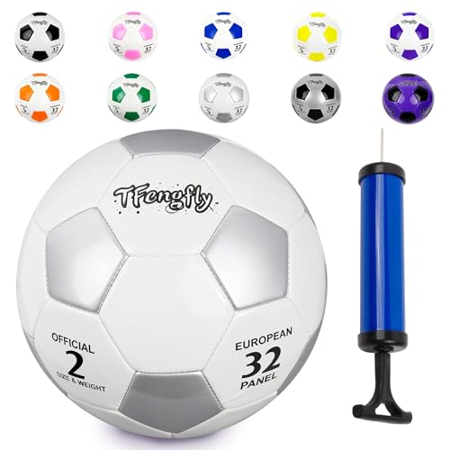 Size 2, 5 Soccer Ball with Pump Needle-Training Recreation Soccer Ball Size 2, 5 Thicker PU Tight Weaved Mini Soccer Ball for Teen Boy Girl Outdoor/Indoor League Game Practice Training - color: White+Silver, size: 2