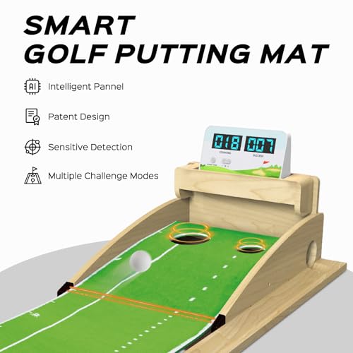 Premium Smart Putting Green Indoor Mat - Putt Counter & Dual-Hole Training, Advanced Stats, Non-Slip Velvet Surface for Home/Office/Backyard - Great Golf Gift for Men