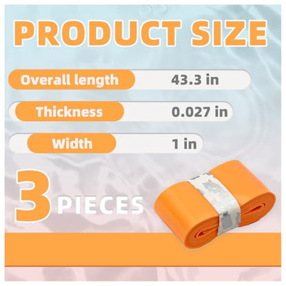 Tennis Racket Grip Tape 3 Pack, Racket Grips Soft Racquet Overgrips for Tennis, Pickleball and Badminton - Anti-Slip and Absorbent Tennis Grip Tape Set - color: Orange