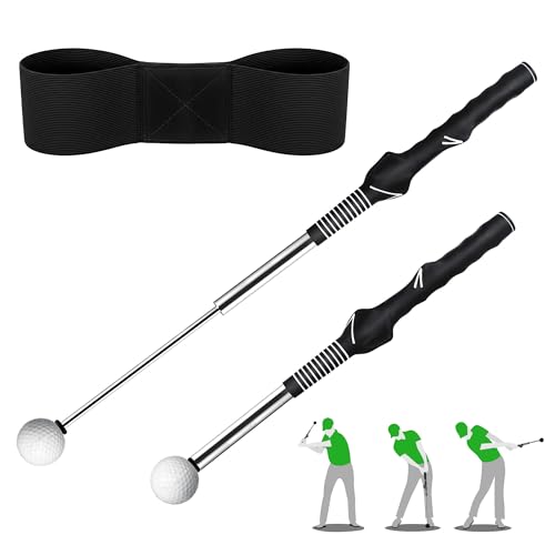 Seticek Retractable Golf Swing Trainer,Golf Grip Trainer with Arm Band for Right-Handed Golfers,Rhythm Click Sound Warm Up Golf Tempo Stick,Indoor/Outdoor - color: Black-Golf Grip Trainer with Arm Band
