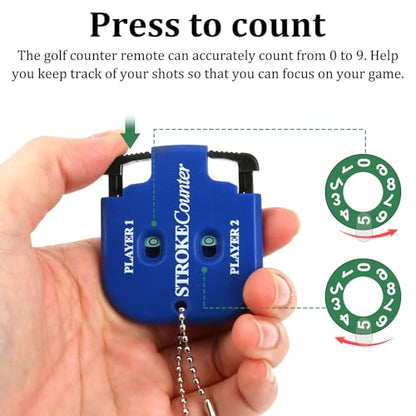 2pcs Golf Stroke Counter, Mini Golf Score Keeper Handy Portable 2-Player Shot Clicker Scorekeeper with Key Chain for Different Kinds of Competitions and Games (Blue)