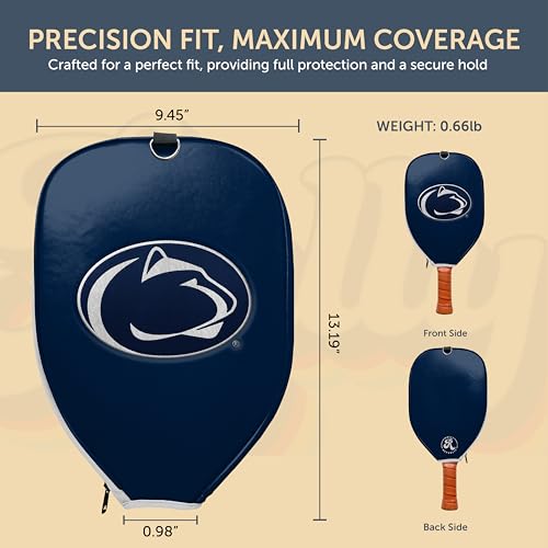Officially Licensed Collegiate Pickleball Paddle Cover - Lightweight PU Leather Material - Durable Foam Interior Protection with Zippered Closure - Fits Most Paddles on the Market - color: Penn State