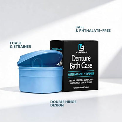 Denture Bath Case and Retainer Case, Denture Bath Cup for Invisalign Retainers Mouthguards Dentures Cleaner Kit with Strainer Spill-Free Portable Retainer Cleaner Case by M3 - size: Bath Case (1 Count)