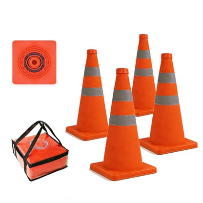 18 Inch,4 Pack, Collapsible Traffic Safety Cones, Orange, Reflective Collar, for Road Safety, Driving Training, Parking Lots (4)