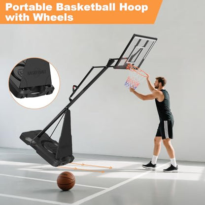 Basketball Hoop Outdoor Portable, 5.3-10FT Adjustable Goal System with 44 Inch PC Backboard & Wheels for Court/Backyard/Driveway - size: 5.3-10 FT Height