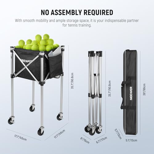 NEEWER Tennis Ball Hopper, Pickleball Retriever Collector Basket Cart Holder Tennis Court Equipment Accessory for Training Teaching - style: TB02X Bag w/Cart