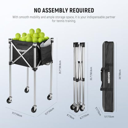 NEEWER Tennis Ball Hopper, Pickleball Retriever Collector Basket Cart Holder Tennis Court Equipment Accessory for Training Teaching - style: TB02X Bag w/Cart