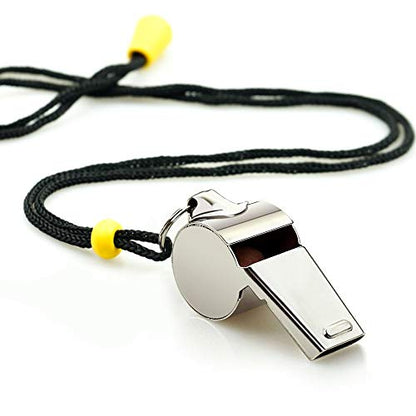 Whistle, 2 Pack Stainless Steel Sports Whistles with Lanyard, Loud Crisp Sound Whistles Great for Coaches, Referees, and Officials