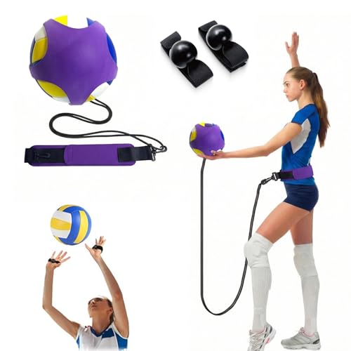 Volleyball Training Equipment with High Elasticity, Adjustable Volleyball Trainer for Serving, Setting, Spiking and Return with Every Swing - color: Purple