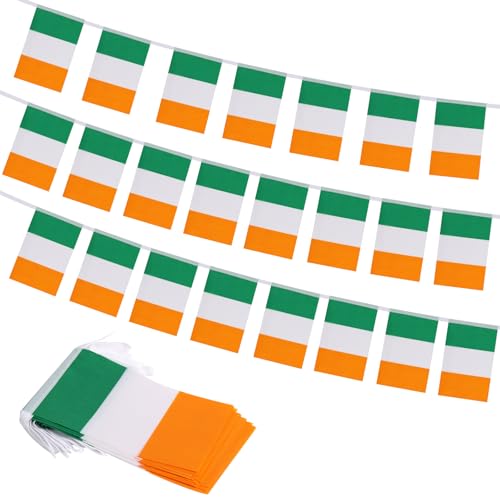 Ireland Flag Banner, Small Mini Irish Flags Patriotic Decoration for St Patrick’s Day Party, Classroom, Sports Events, 33 Feet 30 Flags - color: Ireland