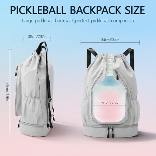 Pickleball Backpack for Women, Fit 2 to 4 Paddles, Pickleball Backpack with Shoe Compartment, Pickle Bag as Gifts for Beginner, Large Capacity Pickle Ball Bag with Paddle Cover Pocket - color: Grey