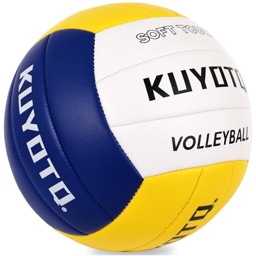 KUYUTQ Beach Volleyball Official Size 5 for in & Outdoor, Sand Volley Ball with Thickened Soft Leather Cover Outdoor Volleyball, Machine Stitched for Gym, Training & Match Play - color: New Yellow-white-blue