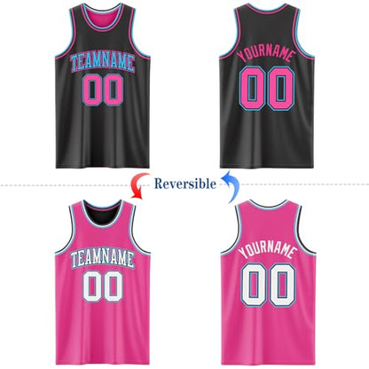 Custom Reversible Basketball Jerseys Men Youth, Personalized Sports Shirts Team Uniforms Printed Name Logo Number - color: Pink and Black - Blue and White