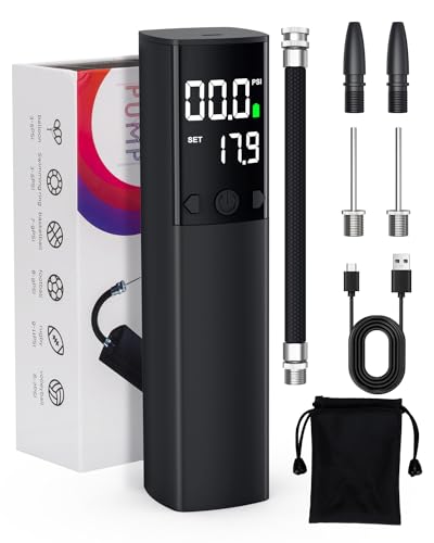 Electric Ball Pump - Portable Air Pump with LED Light, Precise Pressure Gauge and Digital LCD Display for Basketball, Soccer Ball, Volleyball, Football, Fast Inflation of Sports Ball