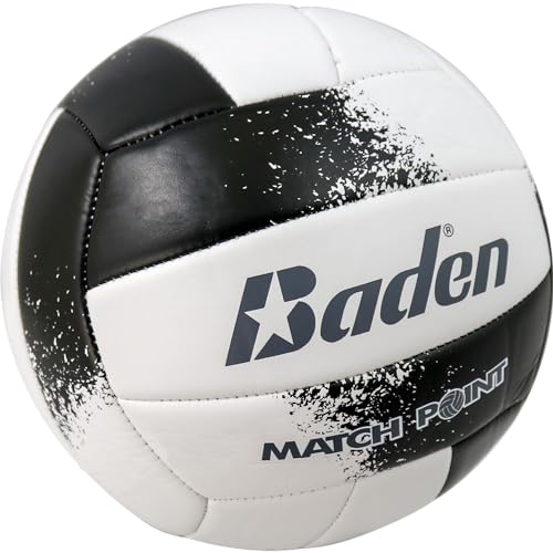 Baden | Match Point | Cushioned Synthetic Leather | Outdoor Recreation Backyard Volleyball + College Camp Ball | Official Size 5 - color: Black/White