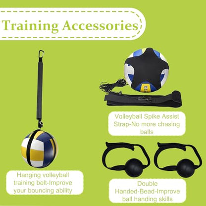 Volleyball Spike Trainer with Adjustable Pole, Volleyball Hitting Trainer with Question Mark Hook,Double Handed-Bead,Hanging Volleyball Training Belt and Volleyball Spike Assist Strap(No Ball)