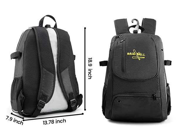 Youth Baseball Bag, Lightweight Softball Bag with Shoes Compartment, Baseball Backpack with Fence Hook for TBall Bat & Equipment - color: Black
