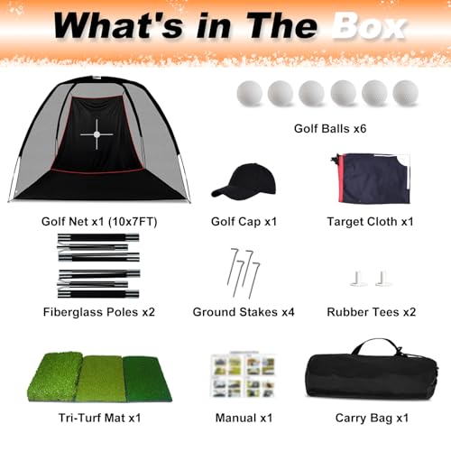 Gagalileo Golf Hitting Net Backyard Driving: 10x7FT with Silent Velvet Target Portable Practice for Men Dad Golfer Lovers Set Gift