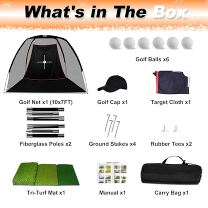 Gagalileo Golf Hitting Net Backyard Driving: 10x7FT with Silent Velvet Target Portable Practice for Men Dad Golfer Lovers Set Gift