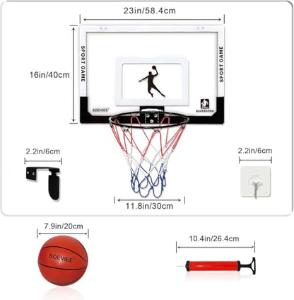 Large Basketball Hoop Indoor for Kids & Adults - 23x16 Inch Board with Over Door/Wall Mount | Includes 3 Balls & 2 Nets | All-Ages for Christmas Birthday