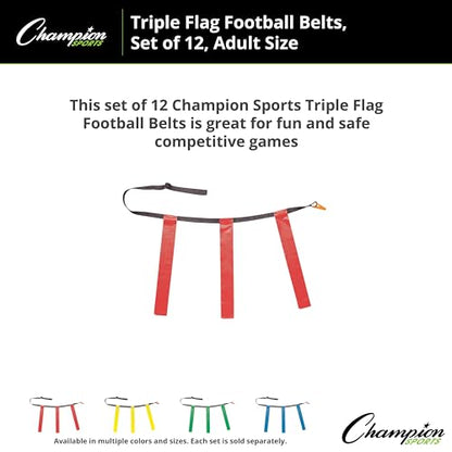 Champion Sports Quick Release Flag Football Set – Durable Belt, 3 Detachable Flags & Adjustable Fit (25”-50”) - color: Red Flags, size: Small (25"-31")