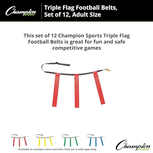 Champion Sports Quick Release Flag Football Set – Durable Belt, 3 Detachable Flags & Adjustable Fit (25”-50”) - color: Red Flags, size: X-Large (40"-50")