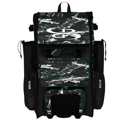 Boombah Rolling Superpack Baseball/Softball Gear Bag - Telescopic Handle - Holds 4 Bats - Wheeled Version - Razor Multiple Colors - color: Black/Dark Green/White