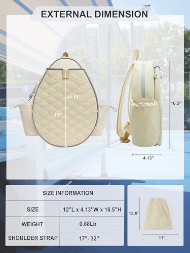 Tennis Backpack for Women and Men, Holds 1-2 Rackets, Lightweight Water-Resistant Tennis Bag for Pickleball and Badminton - color: Cream