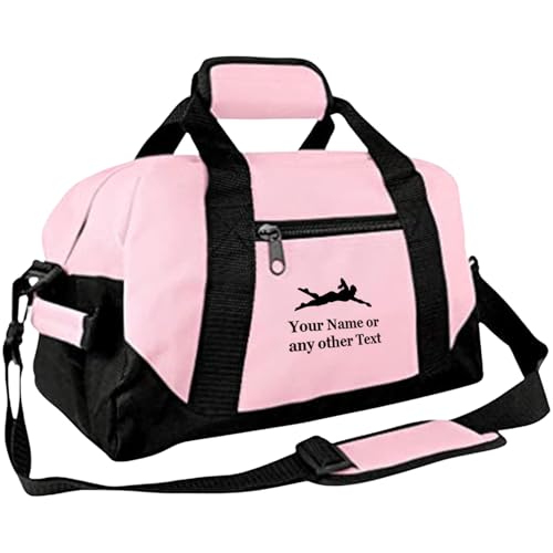 14” Small Sports Duffel Bags for Kids - Waterproof Travel Duffle Bag with Name and Swimming Design - Pink Two-Toned Kids Weekender Bag for Boys and Girls - color: Pink, style: Swimming