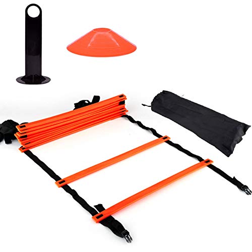 Agility Ladder and Cones Set, 19ft Flat Speed Agility Training Kit with 10 Pack Disc Cones for Soccer Football Athletic Training - color: 1 training ladder (orange) + 10 football corner