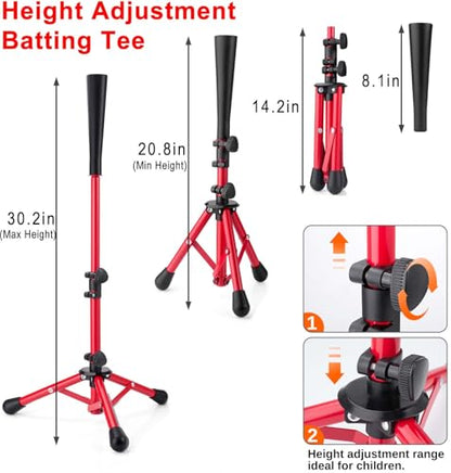 Baseball Tee for Kids,Batting Tee,Softball Tee,tee Stand, Youth Hitting Tee,Teeball Tee,Travel Tee,Easy Adjustable Height 20.5-30.2inch - color: Red