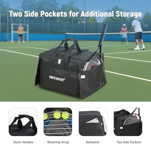 NEEWER Tennis Ball Hopper, Pickleball Retriever Collector Basket Cart Holder Tennis Court Equipment Accessory for Training Teaching - style: Tb01b Bag