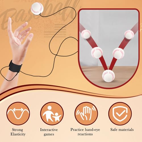 SAYAYA 32 PCS Wrist Return Ball 1.85 Inches Baseballs on a String Rebound Ball with Strap Soccer & Tennis Sport Party Favors, Wrist Exercise, Practice, and Fun Play for Kids & Adults