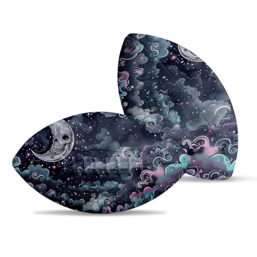 American Football, Official Size 11.9 x 7.3 Inch, Premium Composite Leather High-Grip Ball with Pro-Style Lacing, Unique Prints for Training, Games & Gifts - color: Skull Moon Nebula