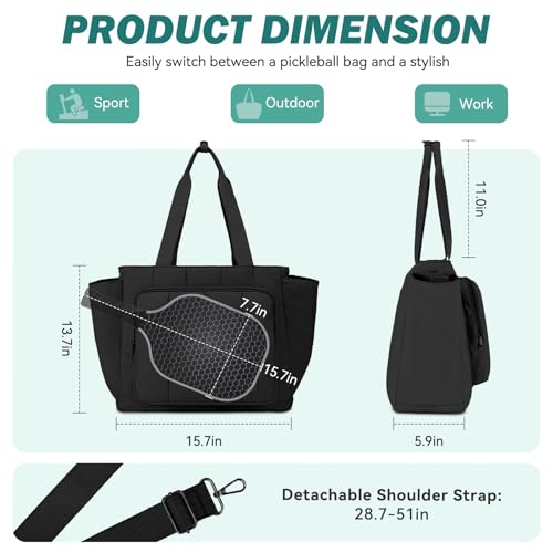 Chase Chic Pickleball Tote Bag for Women,Lightweight Puffer Quilted Pickle Ball Paddle Holder for Gym Sports - color: Black