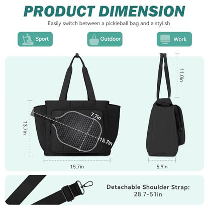 Chase Chic Pickleball Tote Bag for Women,Lightweight Puffer Quilted Pickle Ball Paddle Holder for Gym Sports - color: Black
