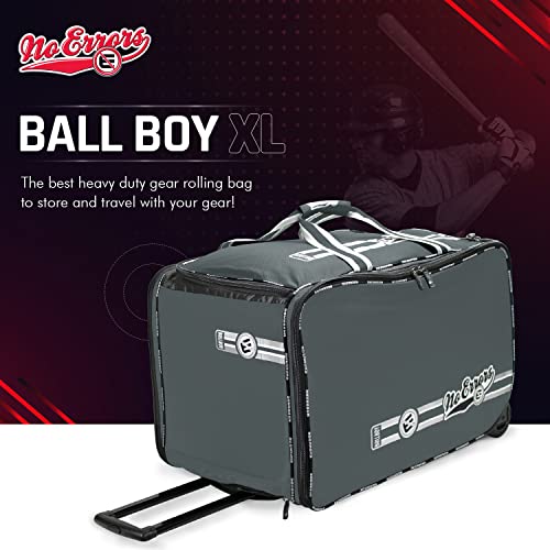No Errors Ball Boy XL Wheeled Baseball Coaches Bag - Heavy Duty Baseball and Softball Bag for Coaches - Holds Two 6 Gallon Ball Buckets and Coaching Equipment - color: Graphite