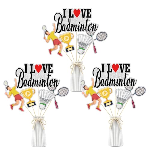 Badminton Table Centerpiece Stick, Badminton Themed Birthday Party Decorations, Trophy-Racket-Medals Set of 15 - color: Ilb