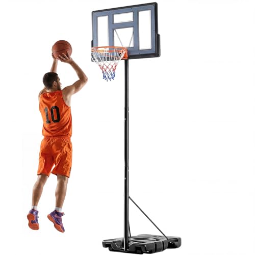 NEWBULIG Portable Basketball Hoop Outdoor – Adjustable Kids & Adult Basketball Goal System with Shatterproof Backboard, Shock-Absorb Rim, Fillable Base & Wheels for Pool, Backyard, Driveway - color: Grey Board