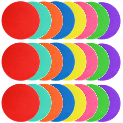 Poly Spot Markers Rubber Floor Dots 9 inch 8/16/24 Pcs Flat Cones Non-Slip Agility Markers Poly Spots for Gym Soccer Basketball Sports Speed Agility Training, Exercise Drills